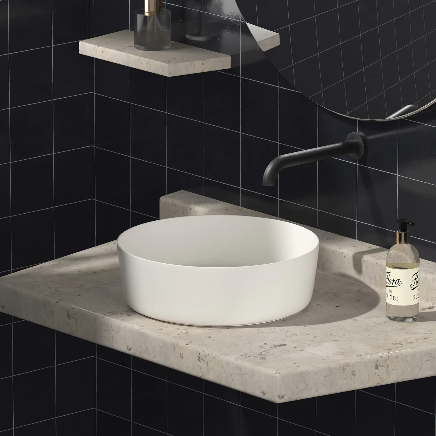 14 inches round countertop washbasin with durable high quality ceramic construction and matte white finish